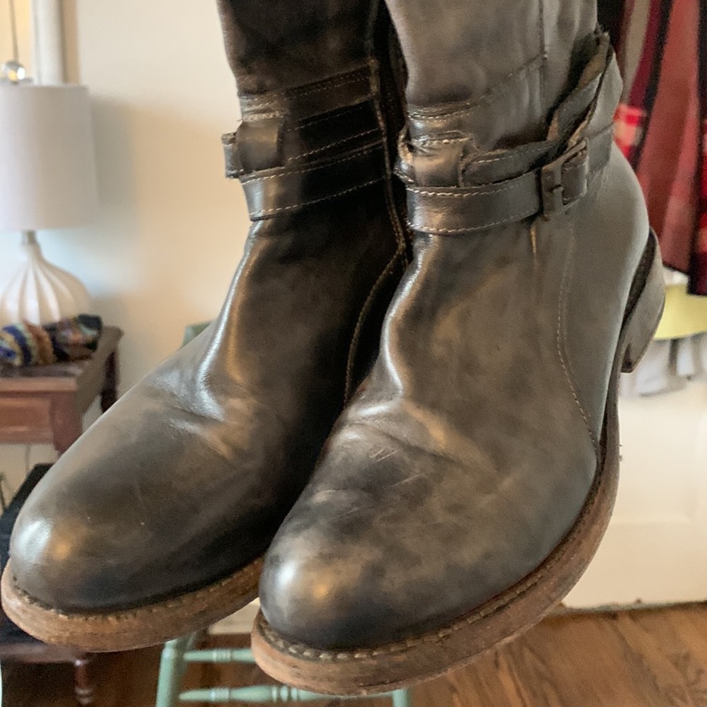Bed Stu Bristol Dark Gray Leather Knee Boots - Size 8 - Picture 2 of 8
